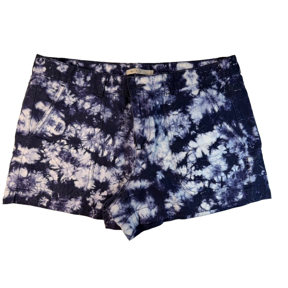 Gap Sun-kissed Tie Dyed Shorts Womens 8 Navy White Linen Cotton 3.5"